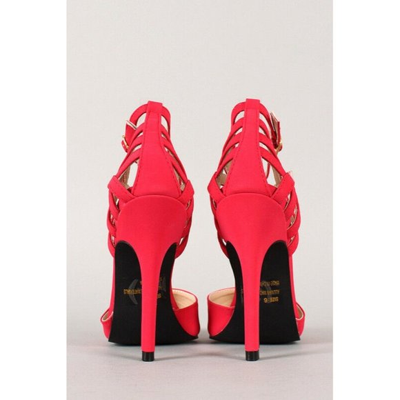 Raspberry Red Double Ankle Strap Caged Pump 8 - Picture 3 of 5